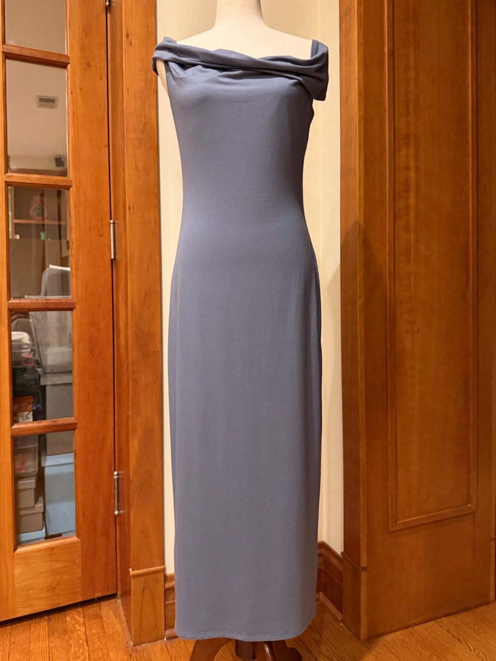 Reformation Dusty Blue Off-Shoulder Maxi Dress